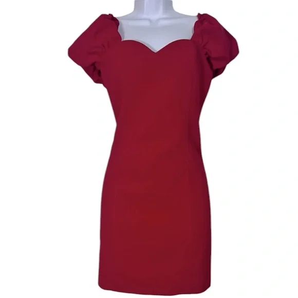 Zara Sweetheart Off the Shoulder Puff Sleeve Red Valentine’s Day Mini Dress M - Picture 2 of 14